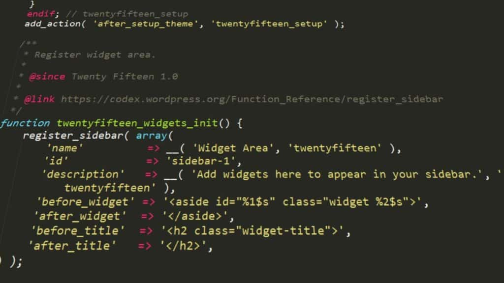 schermata con codice WordPress